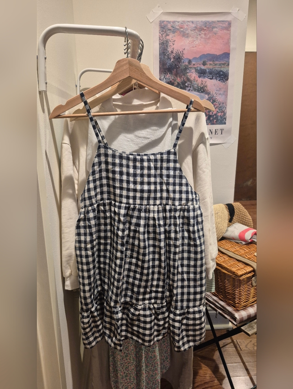 Summer Babydoll Gingham Tiered Spaghetti Strap Dress